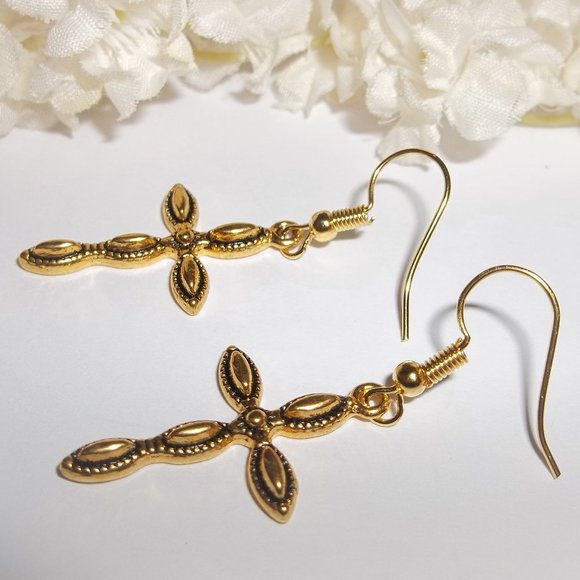 Cross Earrings, Cross Earring, Gold Cross Earrings, Gold Cross Earring Set C072 - Picture 4 of 8